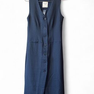 NWT Abercrombie & Fitch Mara Navy Pinstripe Vest V neck Midi Dress XS